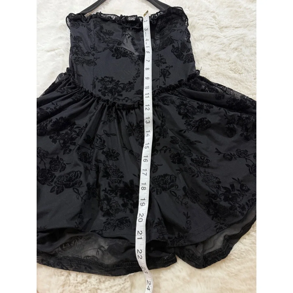 Y2K Whimsigoth Floral Velvet Dress Mesh Halter Romper Goth Whimsigoth Dark XS/S